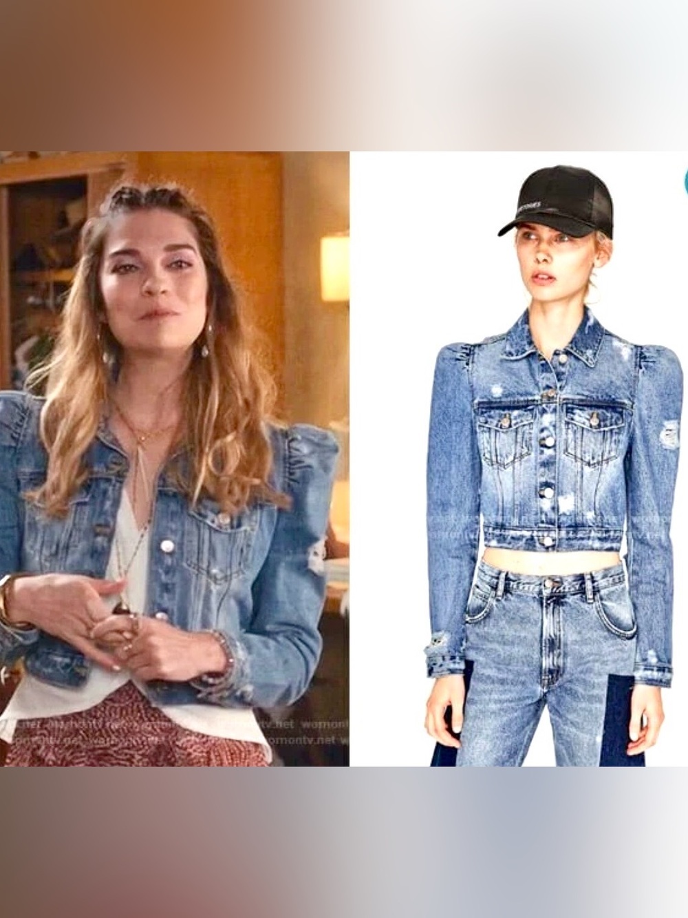 Popular Zara S Puff Sleeve Distressed Crop Jean Jacket Alexis Rose Bloggers fave